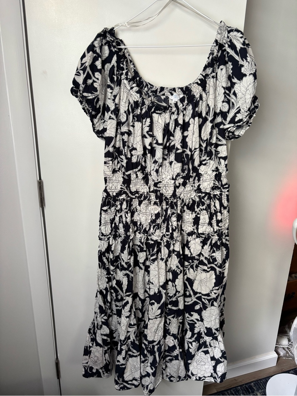 100% Cotton Navy & White Floral Peasant Cottagecore Dress